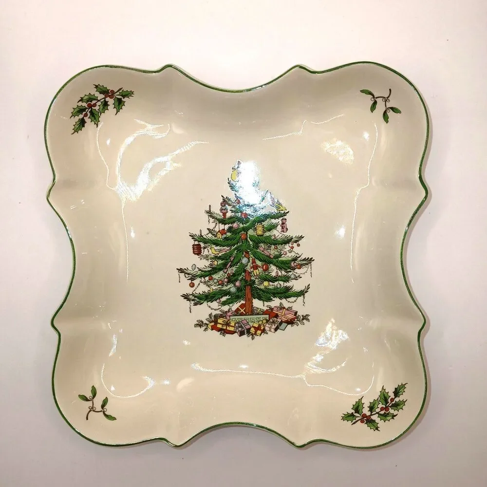 Spode Christmas Tree Devonia Tray 8 inches Square Candy Trinket Dish New in Box